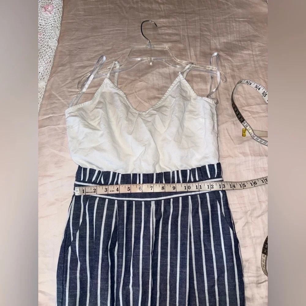 Lydelle Navy & White Striped Jumpsuit Size M